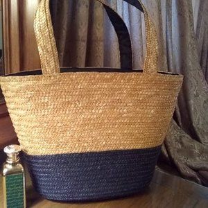 Neiman Marcus Straw Tote Purse, NWOT, Stylish Black and Tan